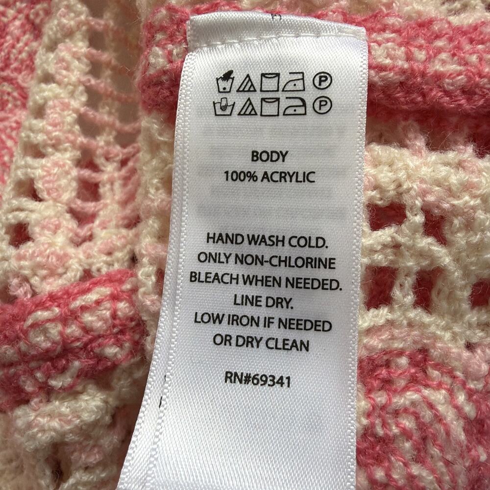 House Of Harlow Poncho OS Pink Bow Granny Square Knit Crochet Shawl Sweater READ - Picture 4 of 9